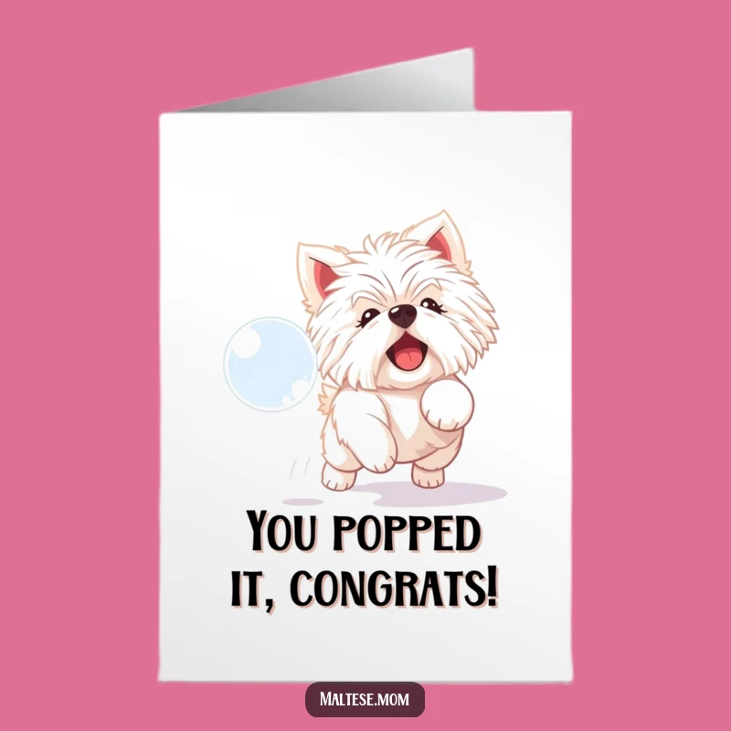 Free Printable Congrats Card: Bubble Chase Maltese, Playful Win, Downloadable Celebration