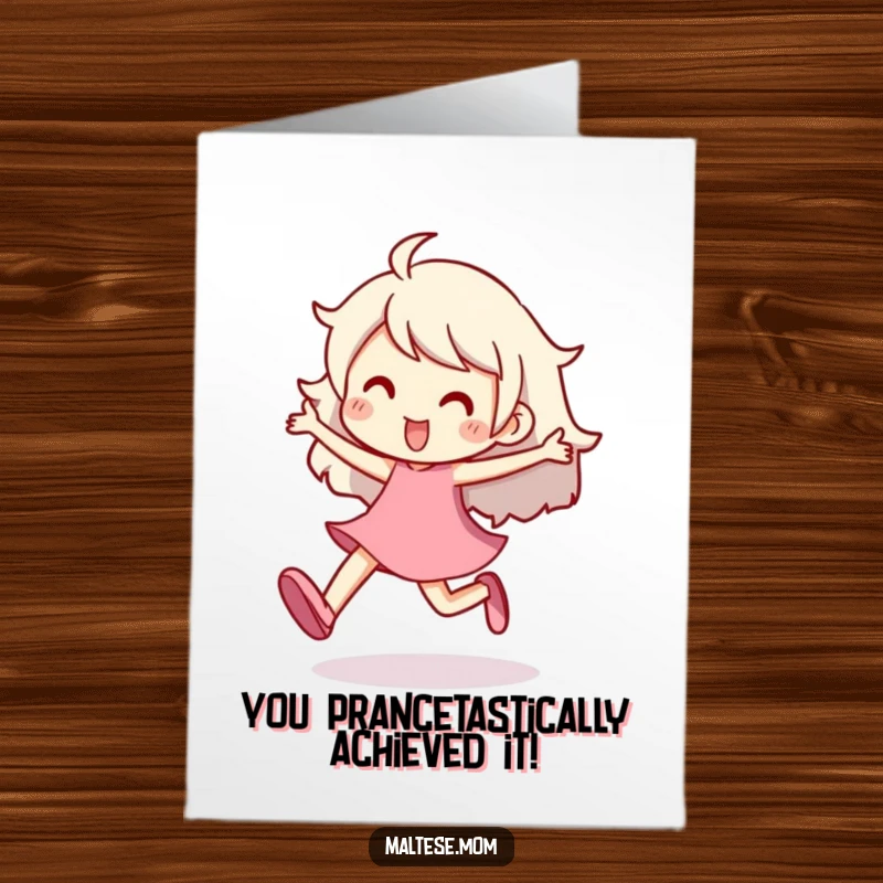 Free Printable Congratulations Card: A character energetically prancing with excitement, celebrating a wonderful achievement.