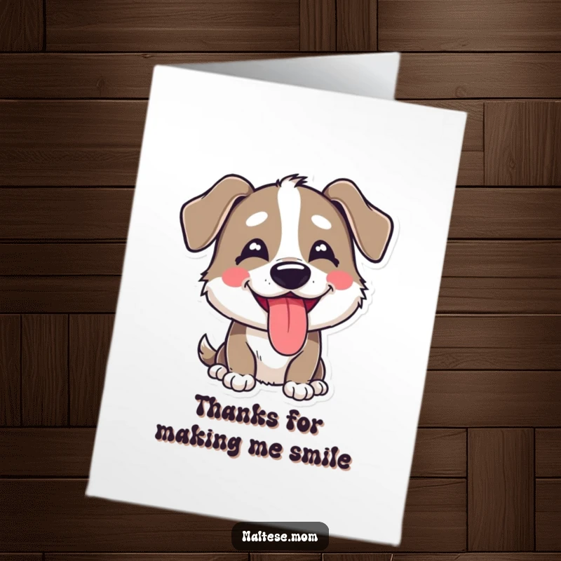 Funny Free Printable Thank You Card: A dog with a happy, goofy expression and tongue peeking out, saying thanks.