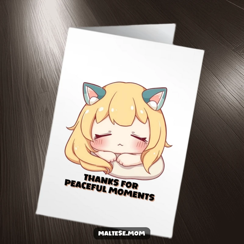 Free Printable Thank You Card: A character resting peacefully with soft, closed eyes, representing heartfelt thanks.