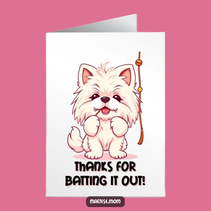 Free Printable Thank You Card: Playful Maltese Lady with String - Funny Dog