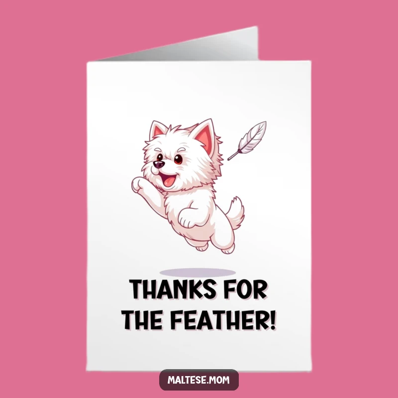 Free Printable Thank You Card - Playful Maltese Puppy Feather Thankful Downloadable Gift