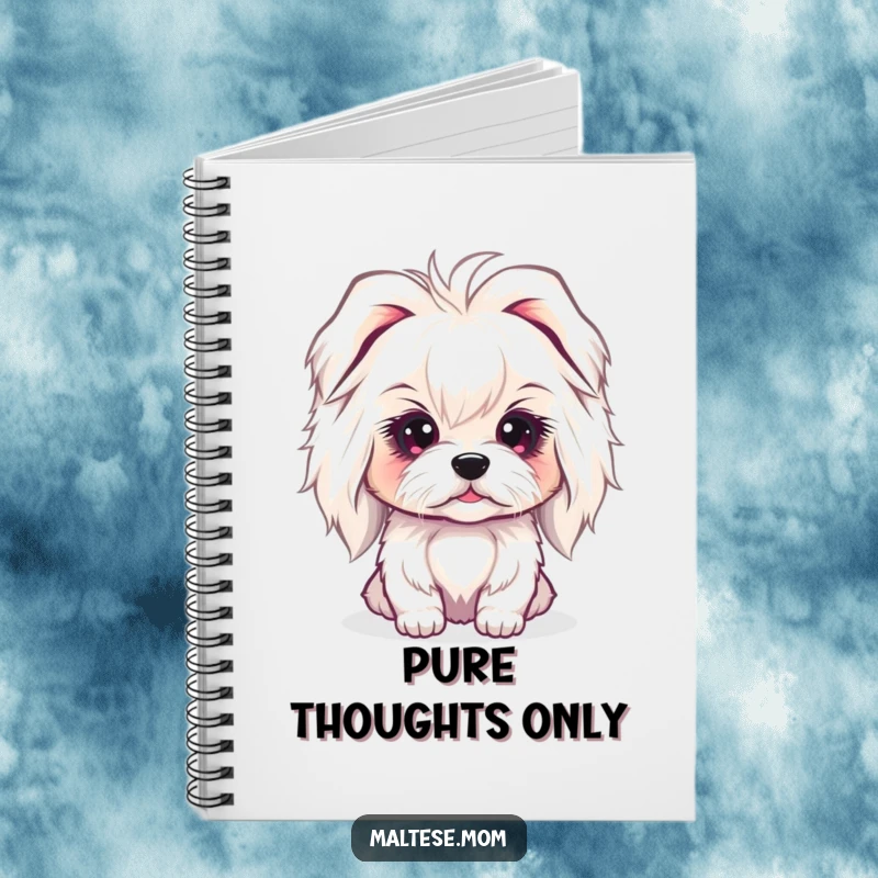 Funny Maltese Notebook featuring a lady dog with a sweet, innocent gaze, perfect for journaling with a touch of serene humor.
