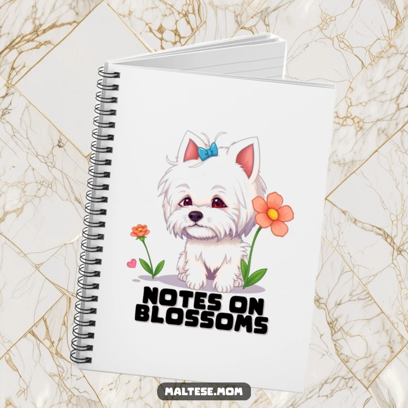 Funny Maltese Lady Notebook: A Maltese dog curiously sniffing a colorful flower, inspiring funny notes and entries.