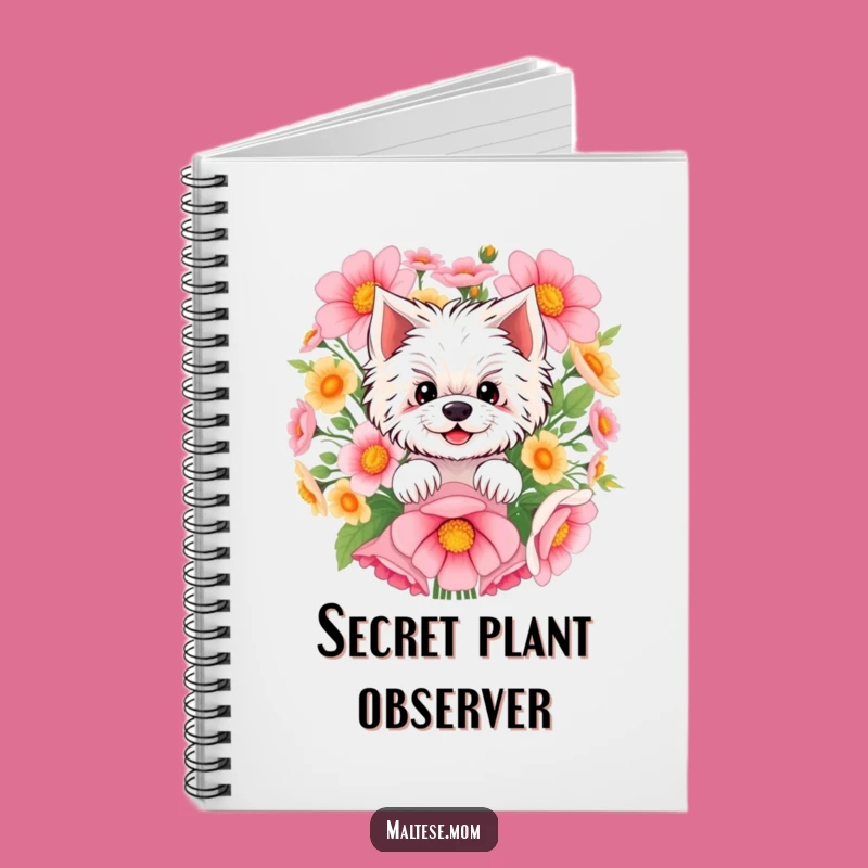 Funny Maltese Notebook: Jot Down Thoughts with Pup Peeking from Flowers, Funny Gift