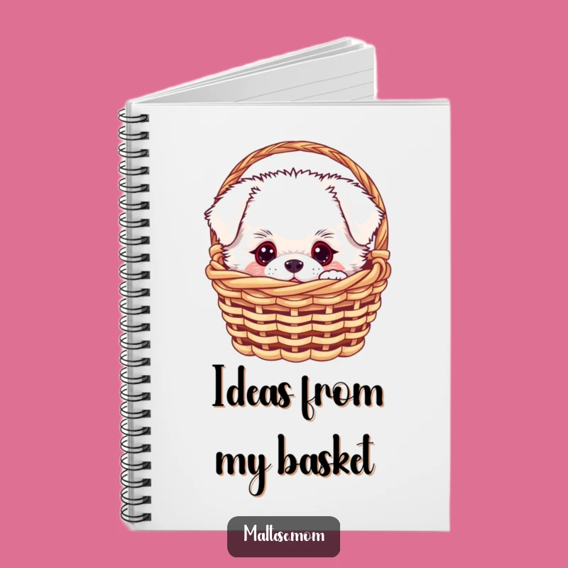 Funny White Fluffy Dog Notebook - Curious Pup Basket Journal, Creative Gift