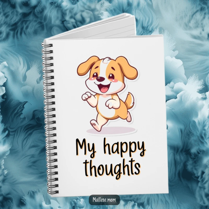 Funny notebook with a dog character joyfully prancing with front paws slightly lifted, for all your notes and ideas.