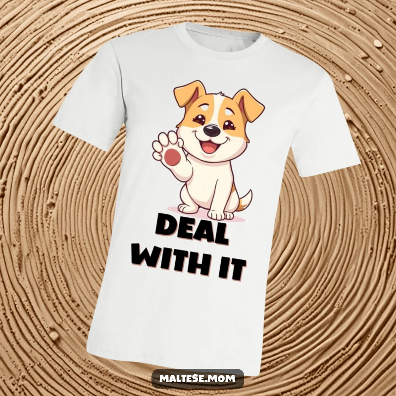 Funny T-Shirt: A cheerful dog extends its paw for a shake, sporting a big grin, embodying friendship and playful welcome.