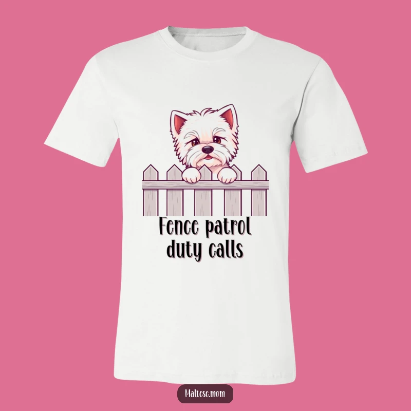 Funny Kawaii Maltese T-Shirt: Eager pup peeking, hilarious gift for any dog enthusiast.