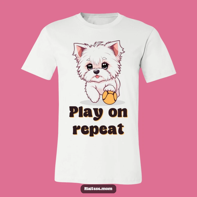 Funny Maltese Chasing Ball T-Shirt - Playful Dog Action Tee