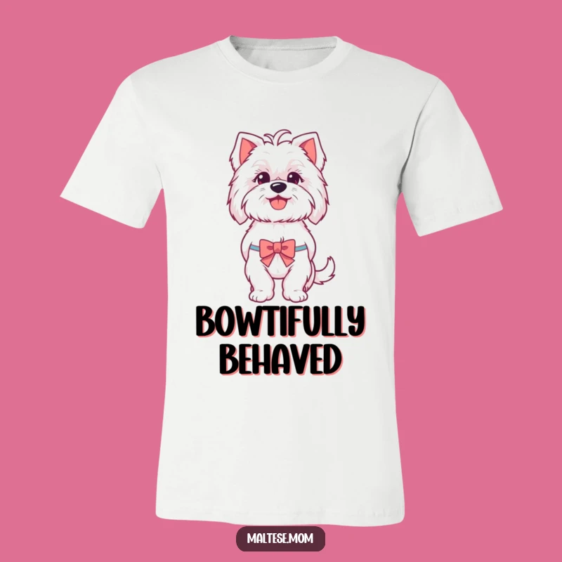 Funny Maltese T-Shirt: Cute Happy Panting Dog with Tiny Bow, Awesome Funny Gift