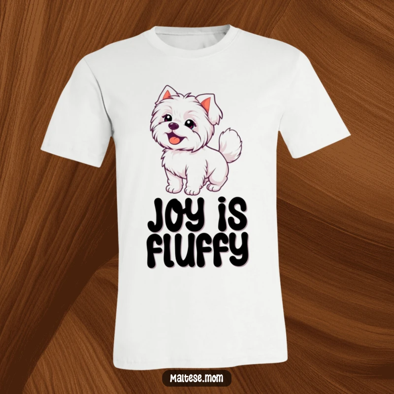 Funny Kawaii Maltese dog with a joyful expression and a wagging plumed tail, exuding pure happiness.