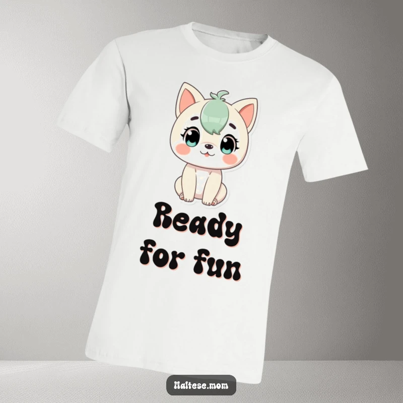 Funny T-Shirt showing a character looking alert and engaged, with a clear readiness for gentle play and fun activities.