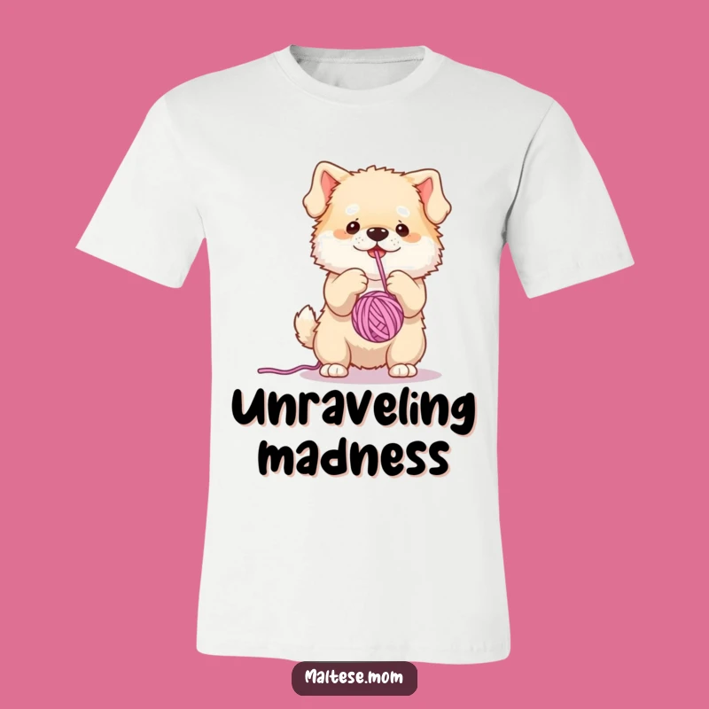 Funny Fluffy Dog Playing with Yarn T-Shirt: Comedic Canine Apparel for a Good Laugh