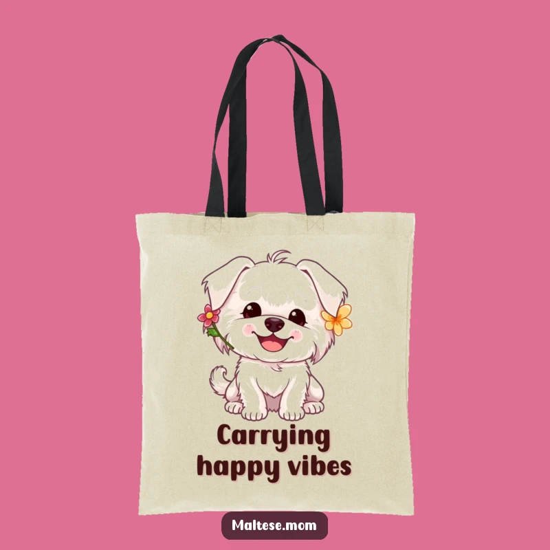 Funny Maltese Flower Tote Bag: Happy Pooch Carry-All