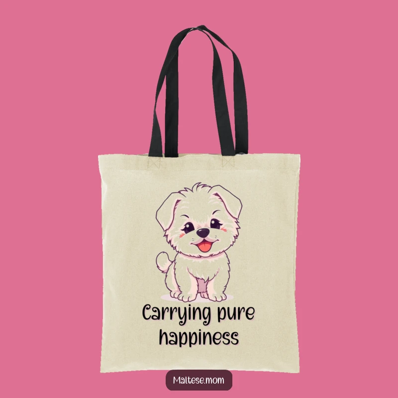 Funny Maltese Puppy Tote Bag, Happy Tail Wag Accessory