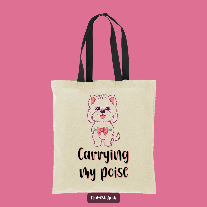 Funny Maltese Tote Bag: Charming Happy Panting Dog with Tiny Bow, Practical Funny Gift