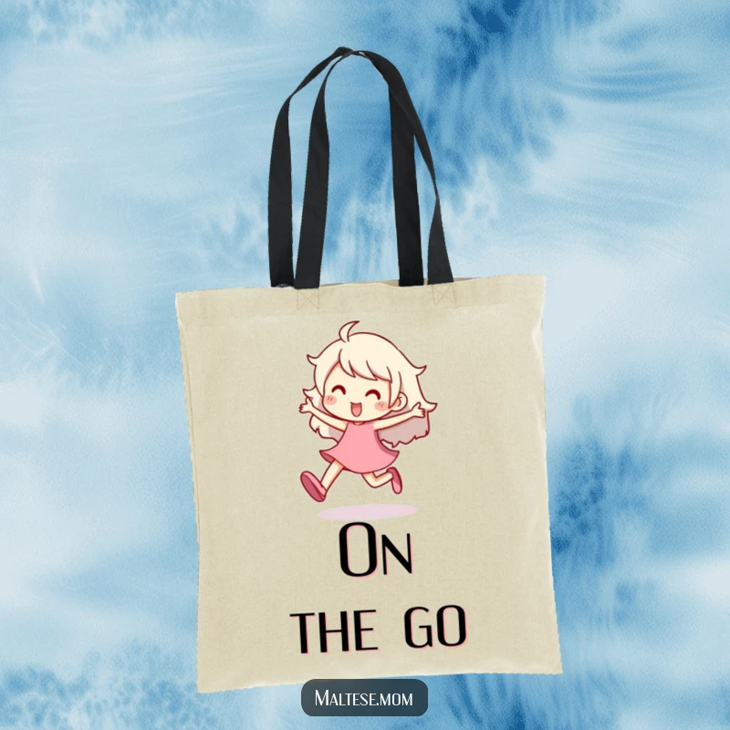 Funny Tote Bag featuring a character prancing with a spring in their step, symbolizing joyful movement and lightheartedness.
