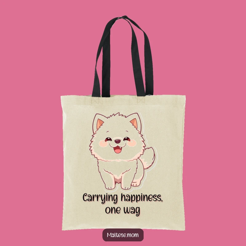 Funny Shopping Tote: Energetic White Dog Tail Wags, Stylish & Hilarious Accessory