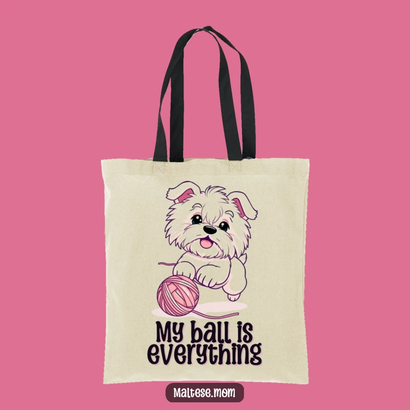 Funny Maltese Dog Yarn Chase Tote Bag - Cute Playful Puppy Accessory